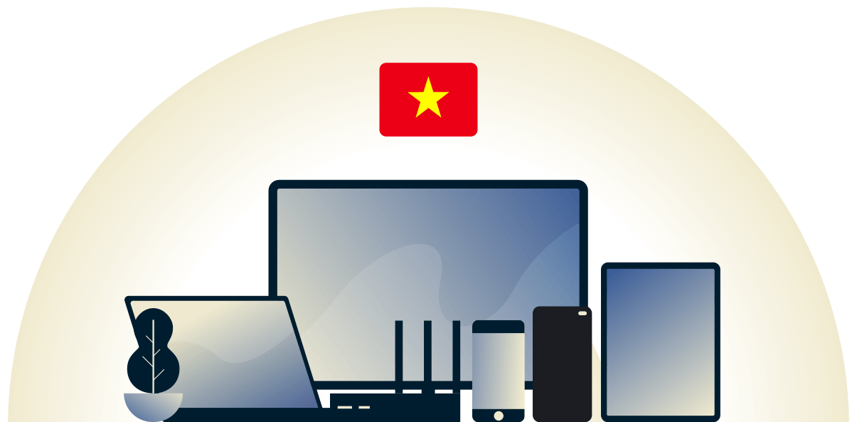 Vietnam VPN protegiendo una variedad de dispositivos.